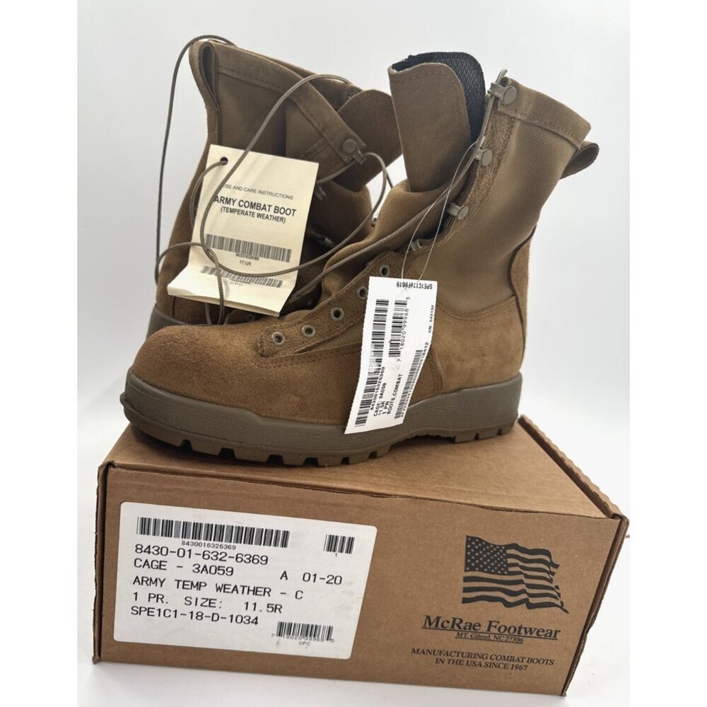 McRae Army Combat Boots Mens 11.5R Tan Leather Temp Weather Military Flight NEW